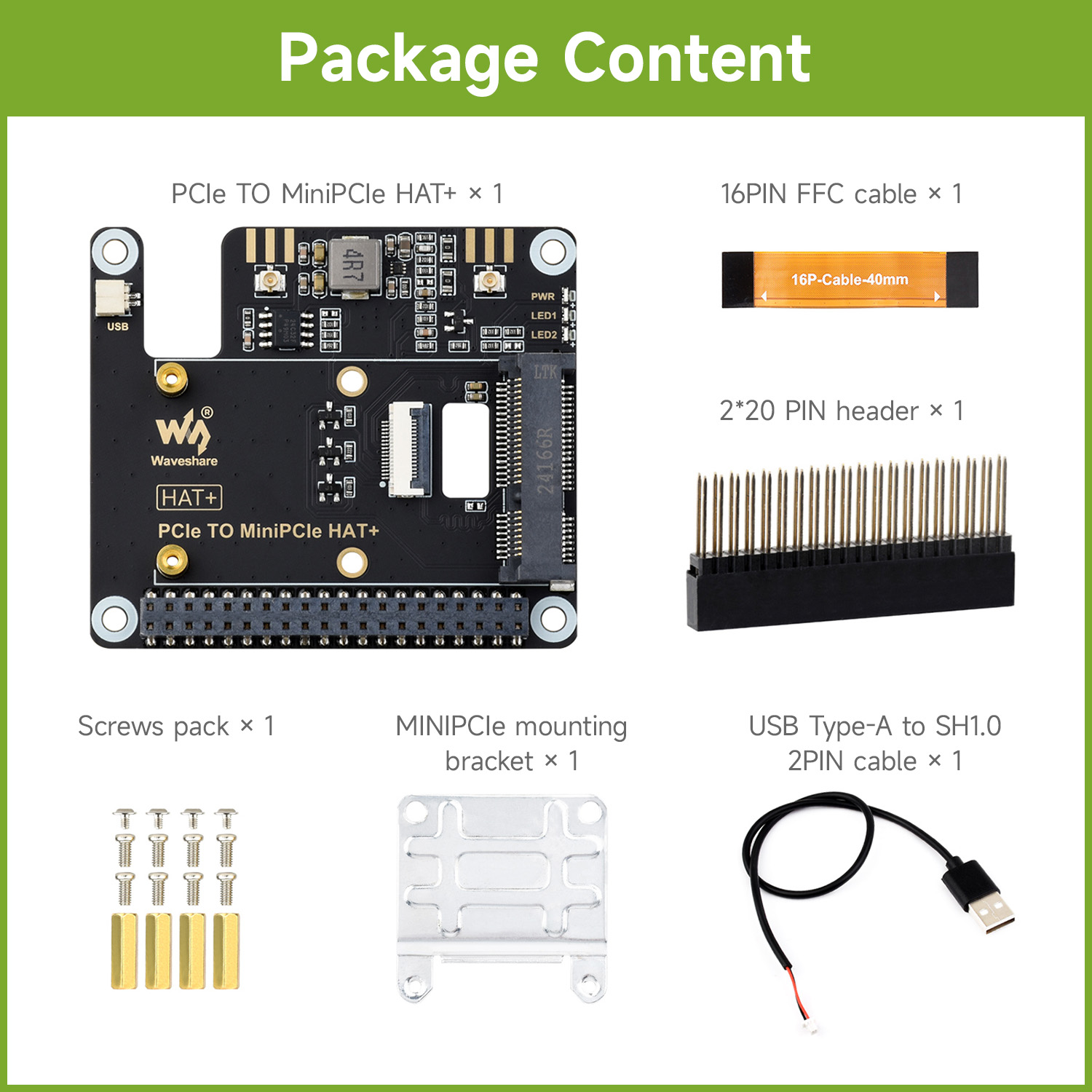 Raspberry Pi 5 - Adaptador Waveshare PCIe a MiniPCIe para